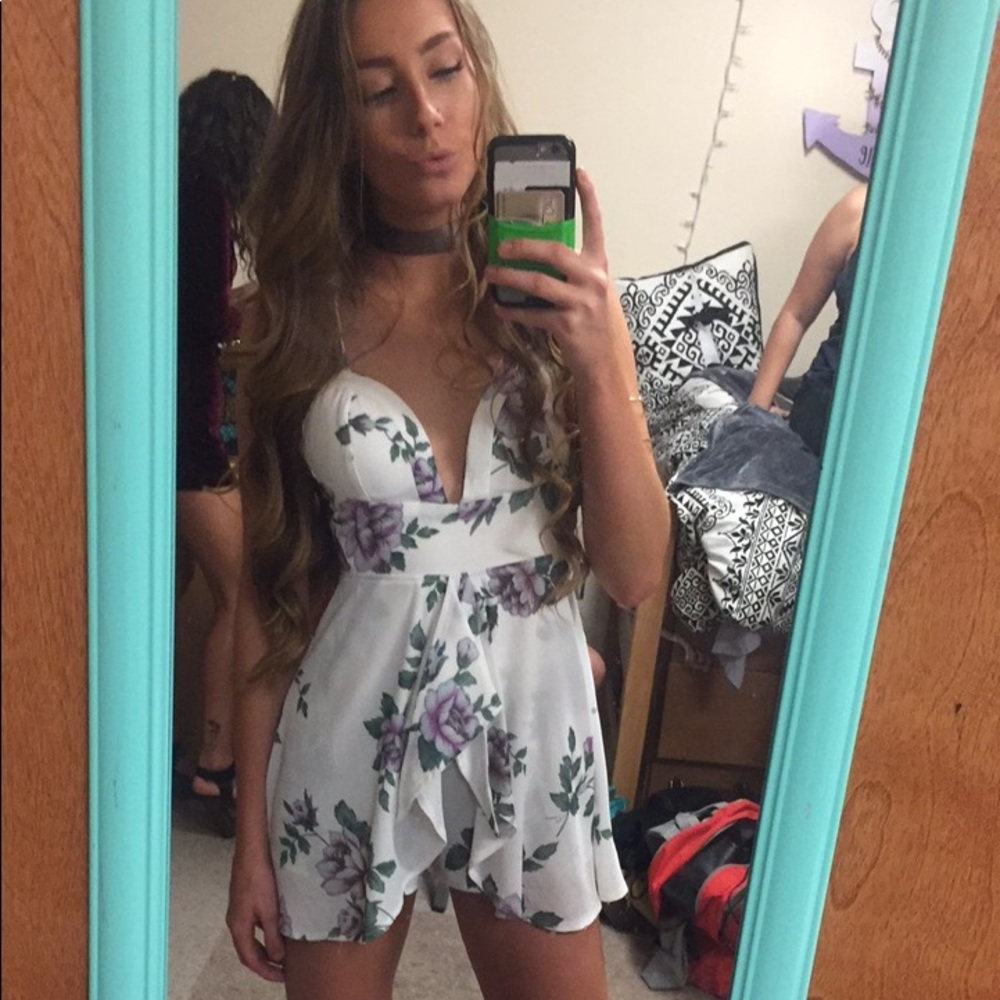 White and purple flower Romper